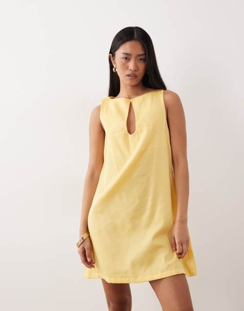 ASOS DESIGN – Sommerkleid in Minilänge in Zitronenschalengelb mit U-Boot-Ausschnitt und Schlüssellochausschnitt - view 1