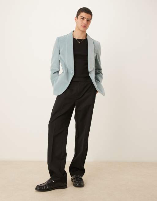 ASOS DESIGN – Sommerlich leichter Slim-Fit-Blazer aus Baumwoll-Samt in Staubblau, 2 von 5