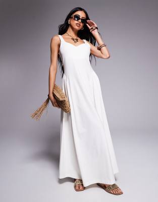 ASOS DESIGN - Sommerliches Maxikleid in Wollweiß mit weitem Rock-Neutral