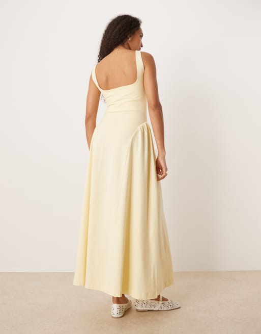 ASOS DESIGN – Sommerliches Maxikleid in Zitronengelb mit weitem Rock, 4 von 4
