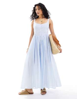 ASOS DESIGN - Sommerliches Midi-Picknick-Kleid aus Voile-Stoff in Himmelblau