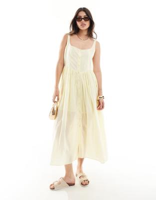 ASOS DESIGN - Sommerliches Midi-Picknick-Kleid aus Voile-Stoff in Zitronengelb