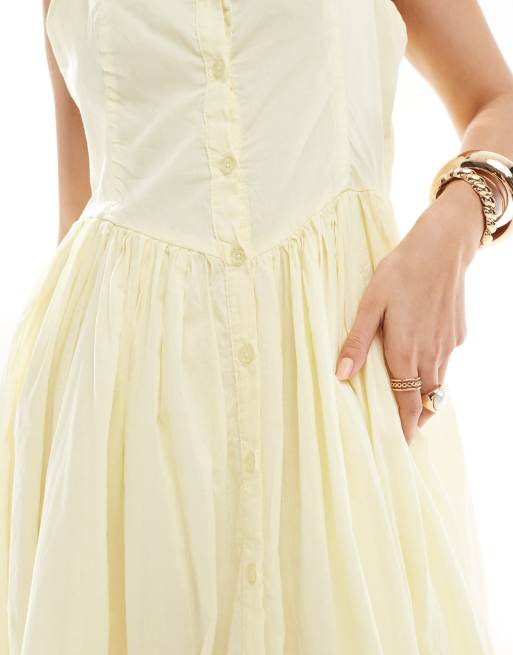 ASOS DESIGN – Sommerliches Midi-Picknick-Kleid aus Voile-Stoff in Zitronengelb, 2 von 4