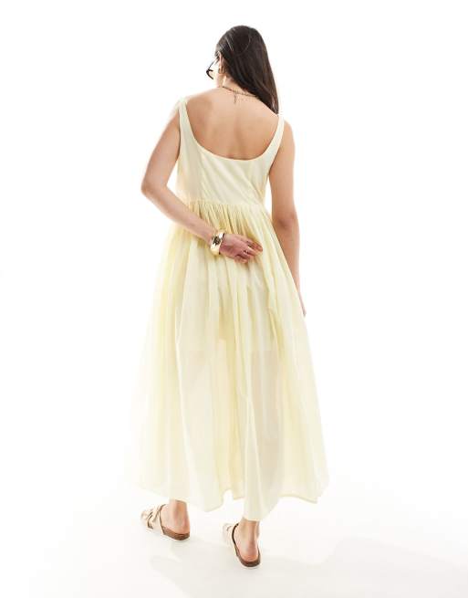 ASOS DESIGN – Sommerliches Midi-Picknick-Kleid aus Voile-Stoff in Zitronengelb, 3 von 4
