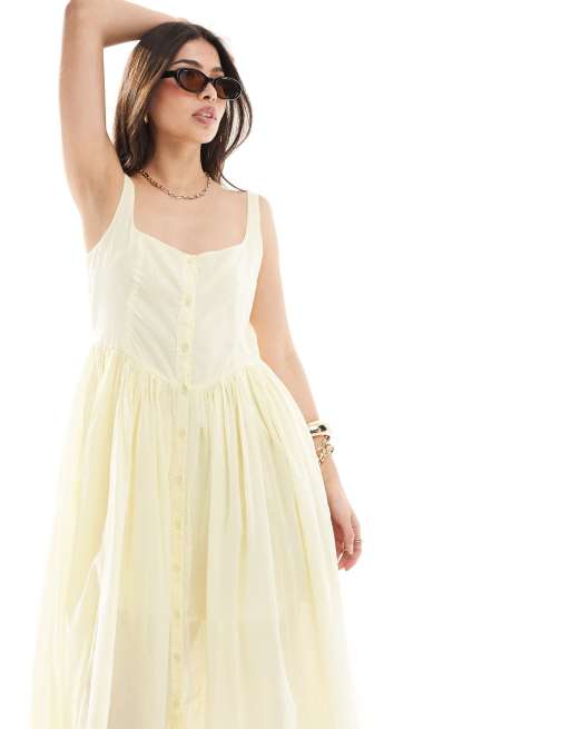 ASOS DESIGN – Sommerliches Midi-Picknick-Kleid aus Voile-Stoff in Zitronengelb, 4 von 4