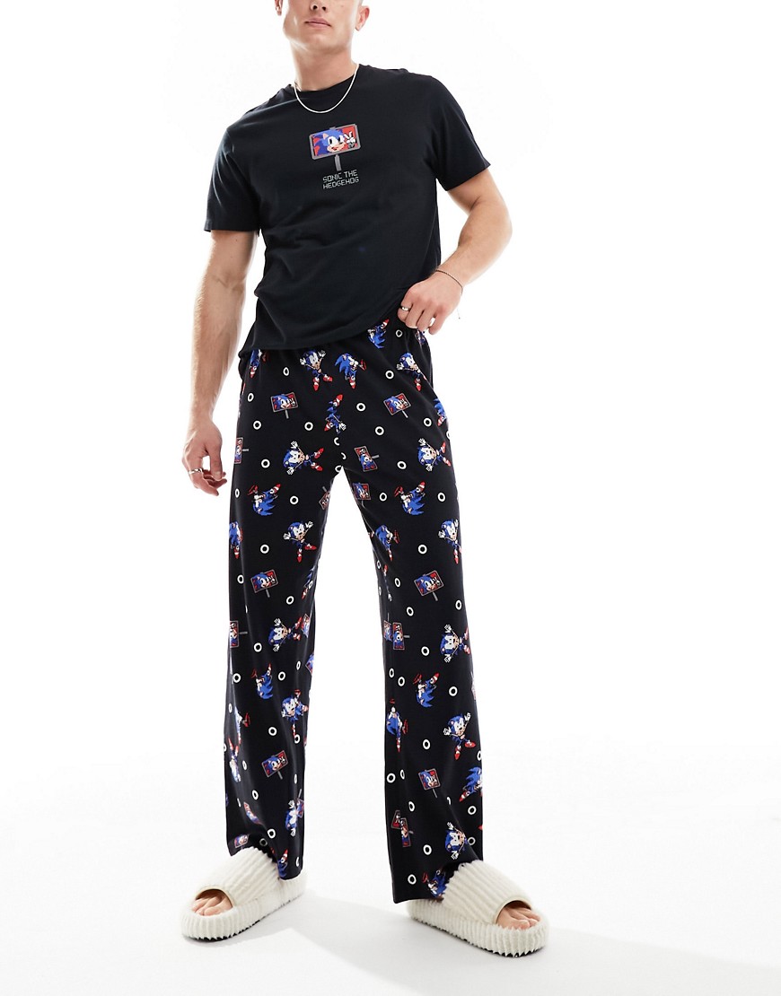 Asos Design Sonic Retro Print Pajama Set In Black