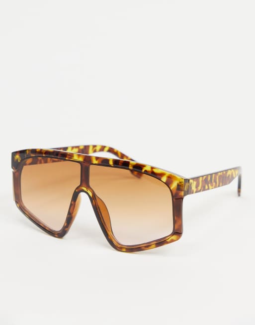 ASOS DESIGN – Sonnenbrille im Stil der 70er mit flachem Brauenbügel in brauner Schildpattoptik