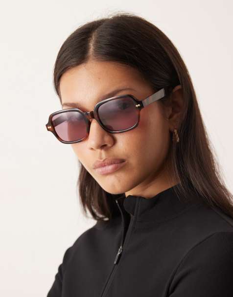 ASOS DESIGN – Sonnenbrille in Schildpattoptik mit eckigem Rahmen und rosa Gläsern - view 1