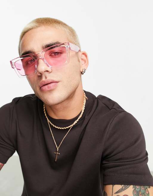 ASOS DESIGN – Sonnenbrille mit eckigem Gestell in Rosa