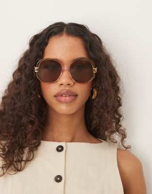 ASOS DESIGN - Sonnenbrille mit Metallbügeln, Kristalldetails und Farbverlaufsgläsern im Stil der 70er-Bunt