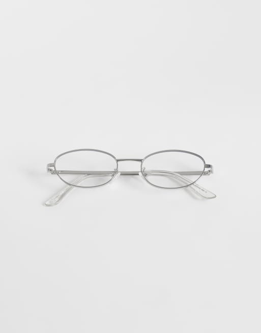 ASOS DESIGN Sonnenbrille mit Metallrahmen in Silber mit klar blauen Gläsern, 2 von 3