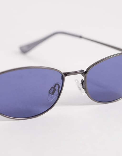 ASOS DESIGN – Sonnenbrille mit stahlgrauem Metallrahmen und blauen Gläsern, 2 von 3