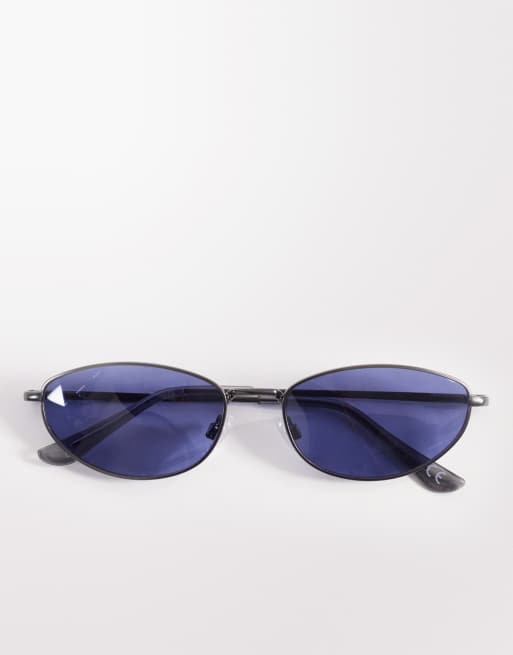 ASOS DESIGN – Sonnenbrille mit stahlgrauem Metallrahmen und blauen Gläsern, 3 von 3