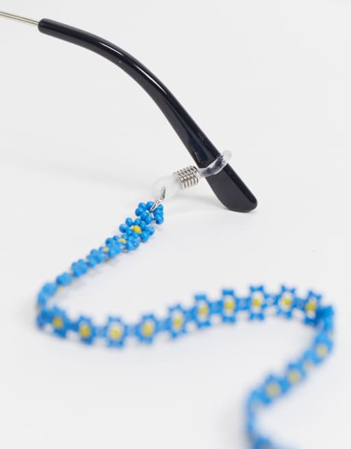 ASOS DESIGN – Sonnenbrillenkette mit Blumenperlen in Blau