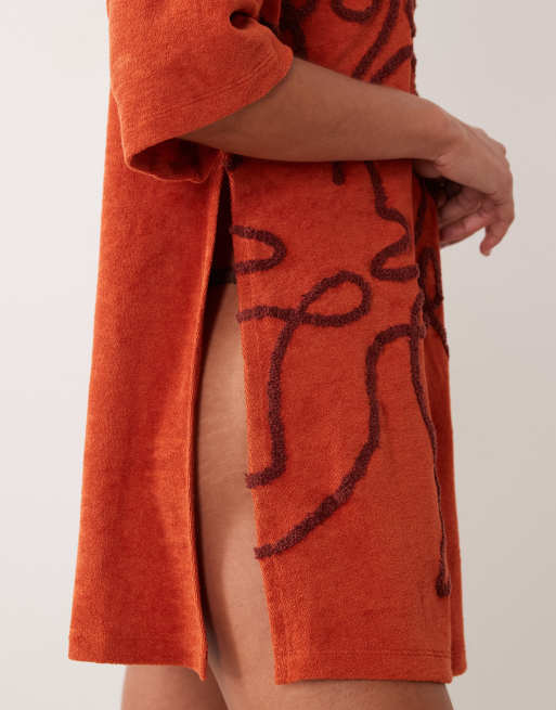 ASOS DESIGN - Sonny - Robe de plage courte en tissu éponge avec soleil brodé - Rouille, 3 de 4
