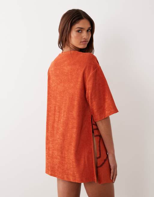 ASOS DESIGN - Sonny - Robe de plage courte en tissu éponge avec soleil brodé - Rouille, 4 de 4