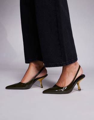 Asos Design Sophia Contrast Mid Heel Slingback Shoes In Black