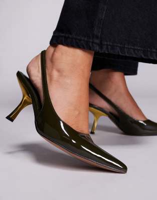 Asos Design Sophia Contrast Mid Heel Slingback Shoes In Black