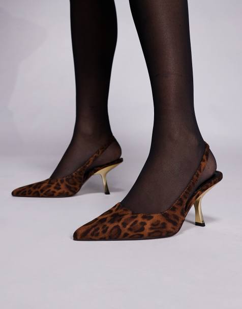 ASOS DESIGN Sophia contrast mid heel slingback shoes in leopard - view 1