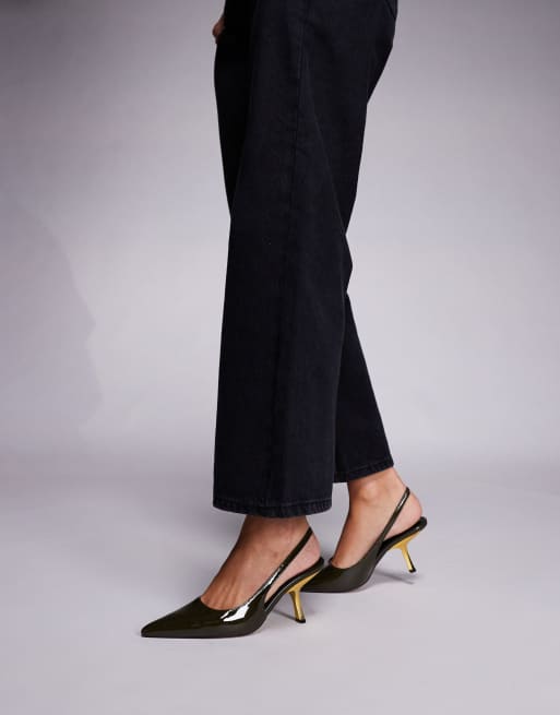 ASOS DESIGN – Sophia – Slingback-Schuhe in grüner Lack-Optik mit konrastrierendem, mittelhohen Absatz, 3 von 4