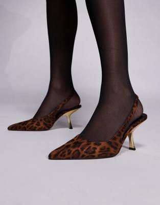 ASOS DESIGN - Sophia - Slingback-Schuhe mit Leopardenmuster und konrastrierendem mittelhohen Absatz-Bunt