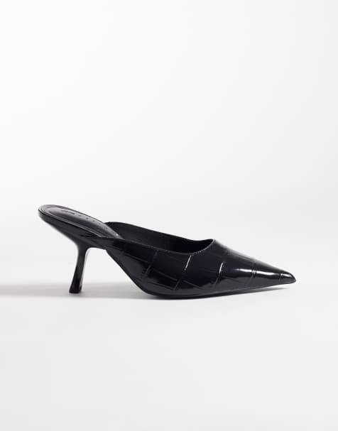 ASOS DESIGN Sophie mid heeled mules in black croc - view 1