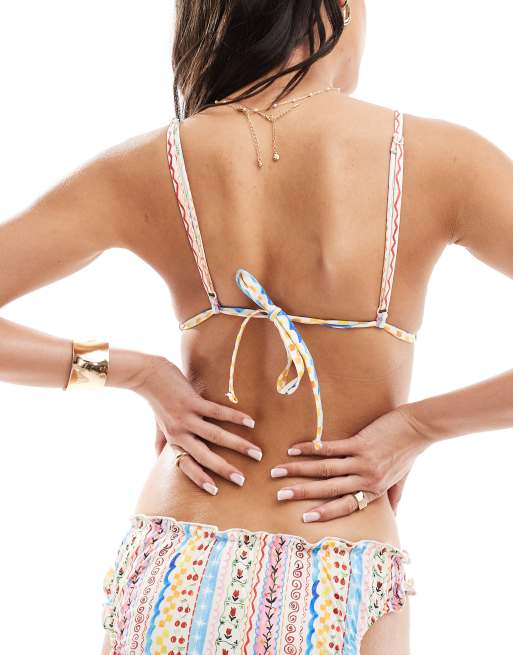 ASOS DESIGN Sophie ruched triangle bikini top in multi print, 3 of 4