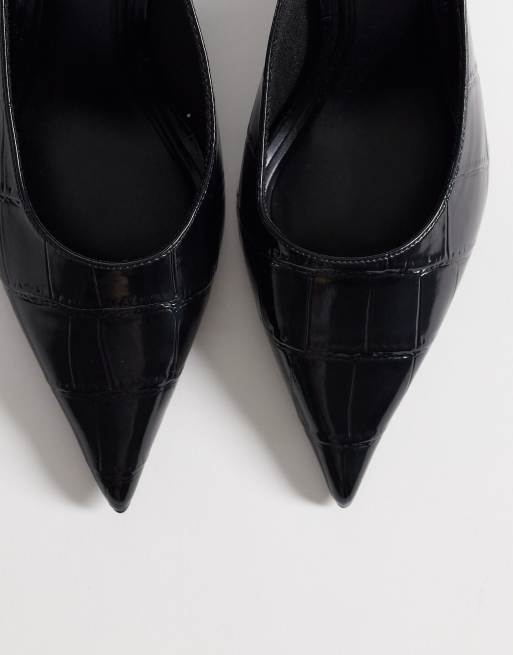ASOS DESIGN – Sophie – Svarta, krokodilskinnsmönstrade mules med halvhög klack, 2 av 4