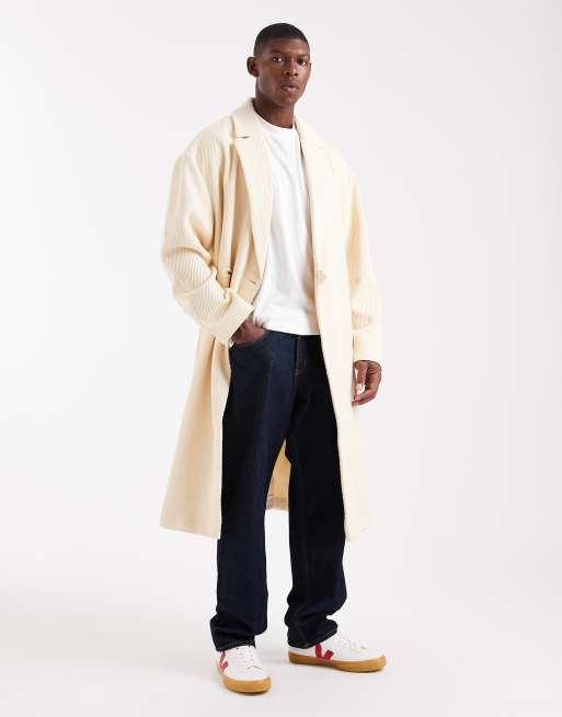 ASOS DESIGN - Soprabito taglio lungo oversize effetto lana écru