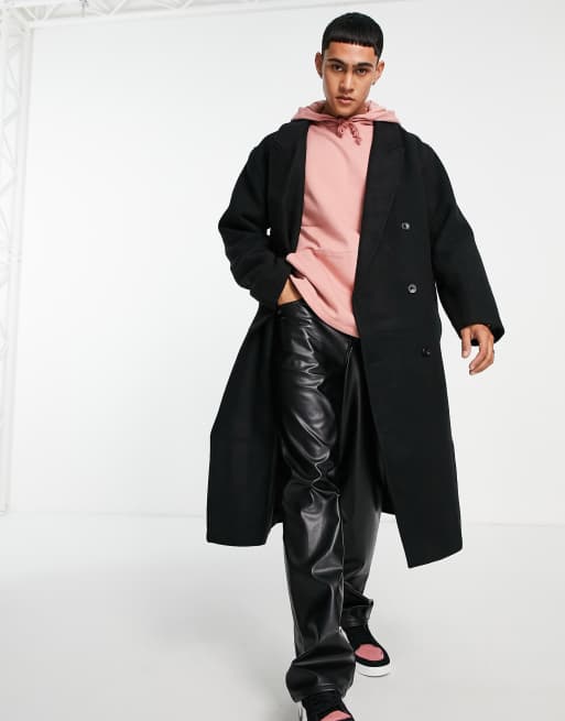 ASOS DESIGN - Soprabito taglio lungo oversize in misto lana nero