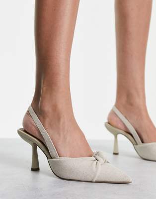 ASOS DESIGN Soraya 2 knotted slingback mid heeled shoes in natural-Neutral