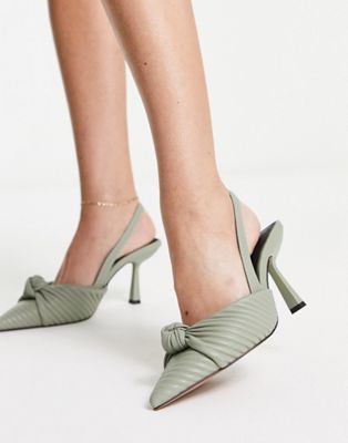 Asos Design Soraya Knotted Slingback Mid Heeled Shoes In Sage Green