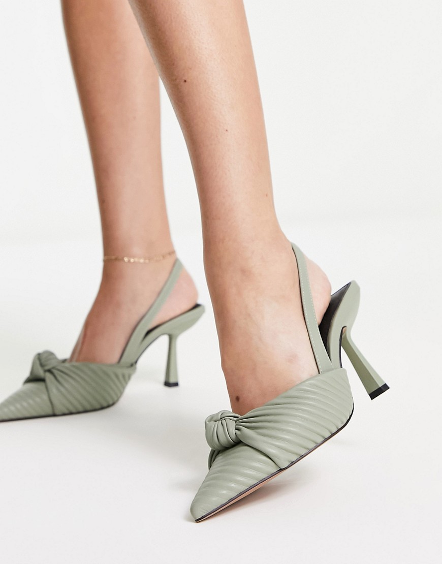 ASOS DESIGN Soraya 2 knotted slingback mid heeled shoes in sage green