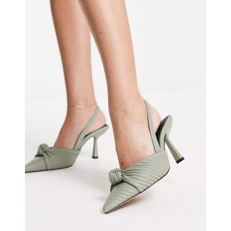 ASOS DESIGN Soraya 2 knotted slingback mid heeled shoes in sage green