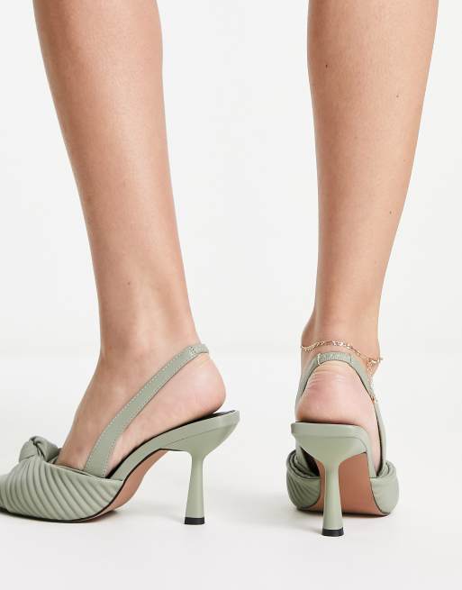 ASOS DESIGN Soraya 2 knotted slingback mid heeled shoes in sage green