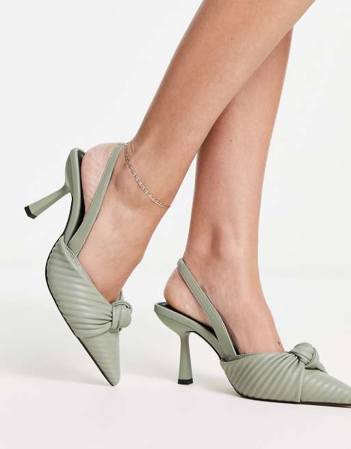 ASOS DESIGN Soraya 2 Schuhe in Salbeigrun mit Knotendetail Fersenriemen und mittelhohem Absatz ASOS