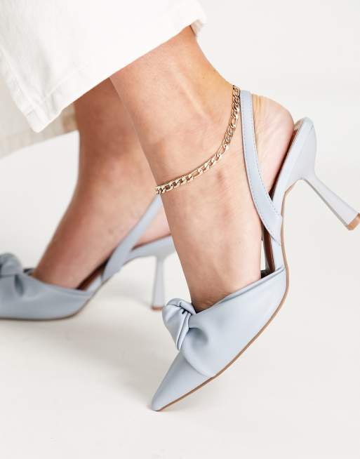 ASOS DESIGN - Soraya - Blå slingback-sko med mellemhøj hæl og knudedesign, 2 af 4
