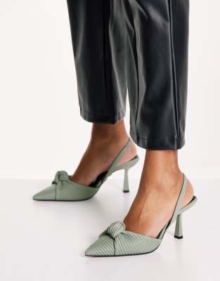 ASOS DESIGN SORAYA KNOTTED SLINGBACK MID HEELED SHOES IN SAGE GREEN