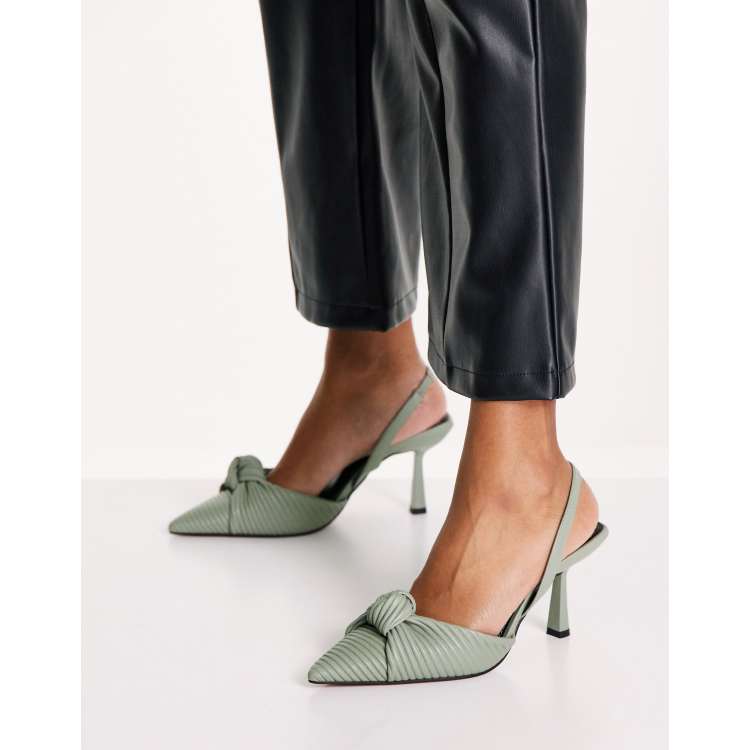 Daisy Street heeled shoes with strap detailing in sage green vinyl