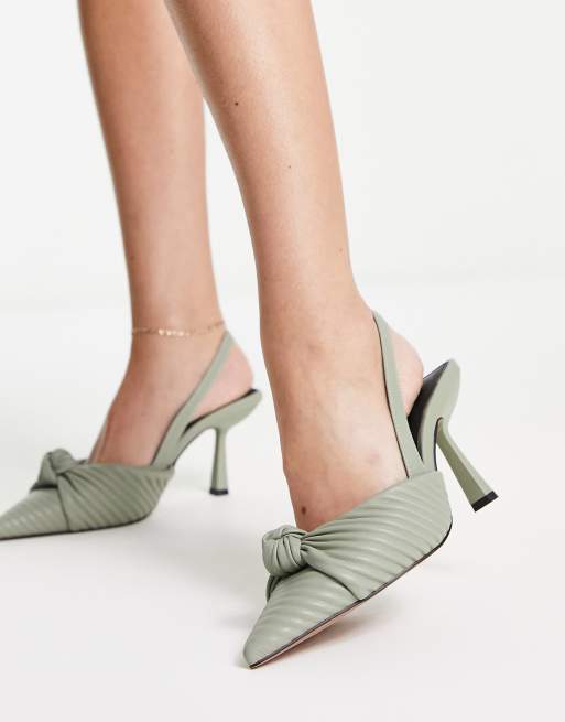 ASOS DESIGN – Soraya – Szałwiowozielone buty na średnim obcasie z węzłem i paskiem za piętą