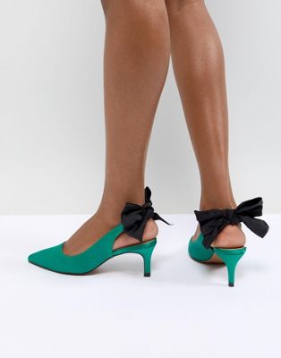 ASOS DESIGN – Sorroco – Högklackade skor med hälrem, rosett och taxklack-Grön