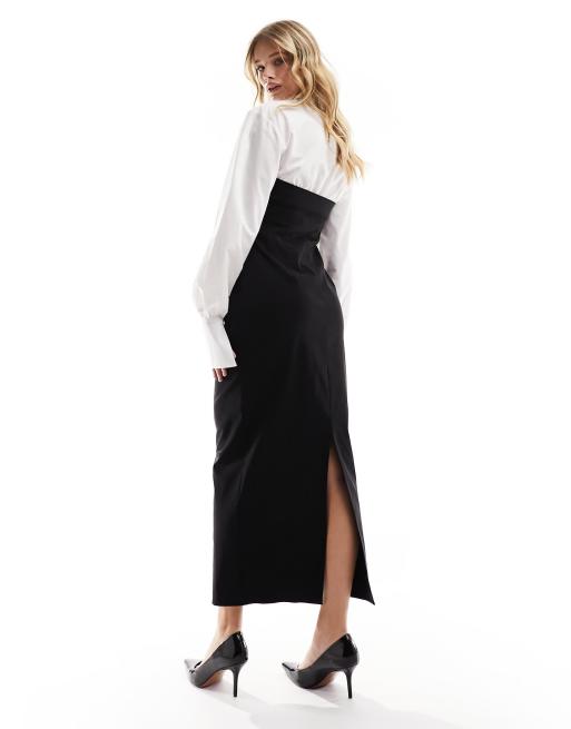 ASOS DESIGN - Sort 2-i-1 bandeau-midikjole i bengaline med kontrast-underskjorte, 3 af 4