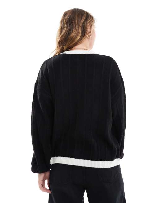 ASOS DESIGN - Sort afslappet cardigan med pufærmer og hvide kontrastkanter, 2 af 4