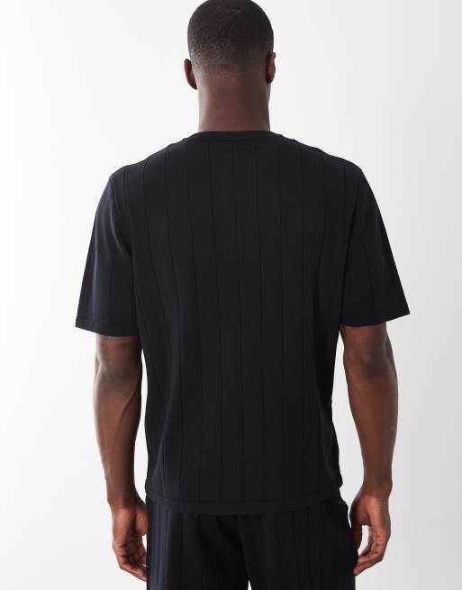 ASOS DESIGN - Sort afslappet henley-T-shirt i bredt ribstrik - Del af sæt, 4 af 5