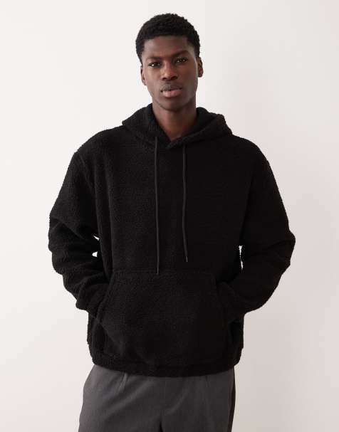 ASOS DESIGN - Sort afslappet hættetrøje i i imiteret lammeskind - view 1