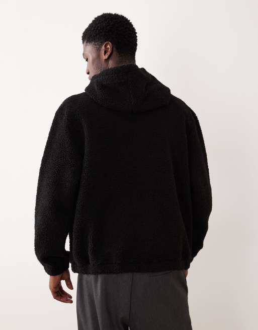 ASOS DESIGN - Sort afslappet hættetrøje i i imiteret lammeskind, 3 af 5