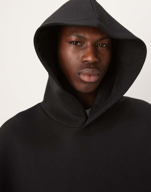 ASOS DESIGN - Sort afslappet hættetrøje med firkantet pasform i kraftigt scuba-lignende stof, 4 af 4