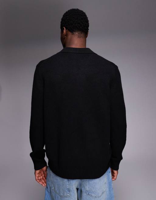 ASOS DESIGN - Sort afslappet lodden striktrøje med polokrave og hak i halsen, 3 af 5