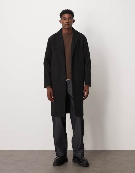 ASOS DESIGN - Sort afslappet longline-frakke i uldblanding - view 1