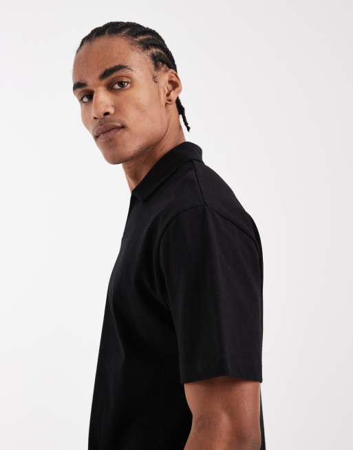 ASOS DESIGN - Sort afslappet poloskjorte i kraftigt stof med reverskrave , 4 af 5